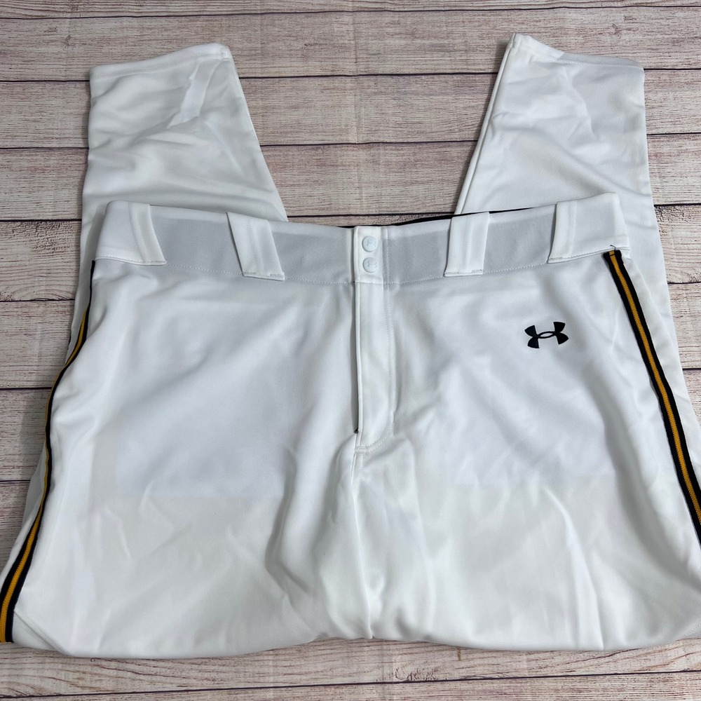 Under Armour Baseball Pants Mens 2XL‎ White Black Gold Stripe